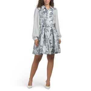 DALIA MACPHEE Grey Long Sleeve Twofer Toile Mini Dress